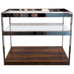 Estate Art Deco Style Chrome, Glass and Black Walnut Drinks Cart on Casters