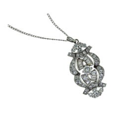 Art Deco Style Round and Baguette Diamond Pendant Necklace