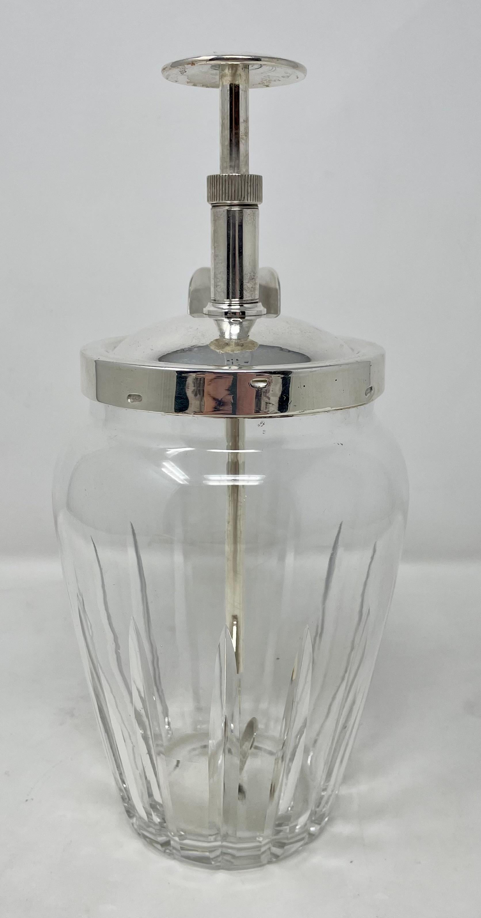 Estate Art Deco Silver-Plate & Cut Crystal Rapid Mixer Cocktail Shaker, ca 1930 In Good Condition For Sale In New Orleans, LA
