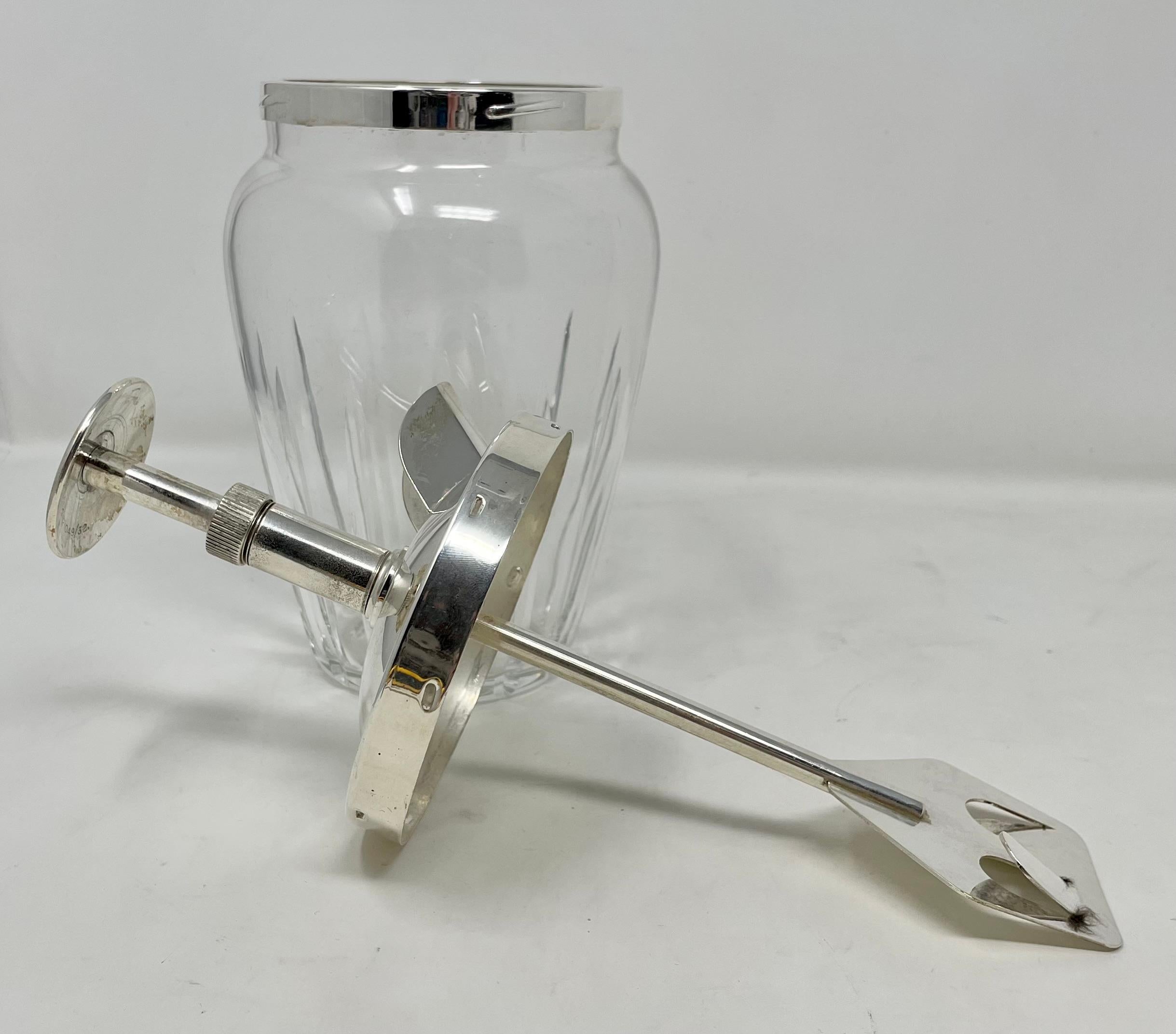 20th Century Estate Art Deco Silver-Plate & Cut Crystal Rapid Mixer Cocktail Shaker, ca 1930 For Sale