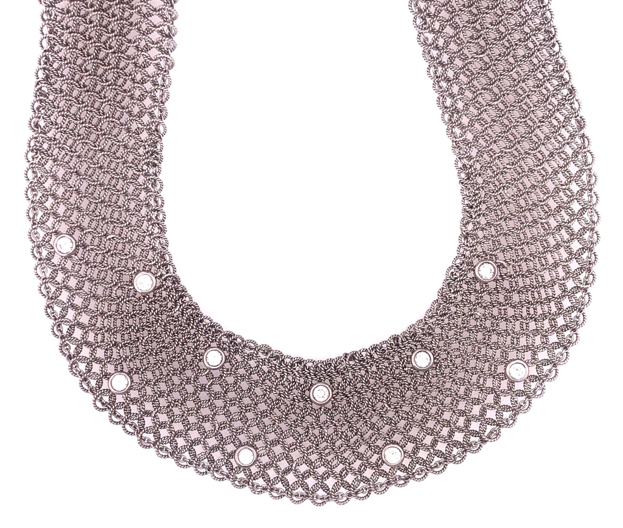 Estate Art Deco Style 18 Karat White Gold and Diamond Mesh Necklace In Good Condition For Sale In Stamford, CT