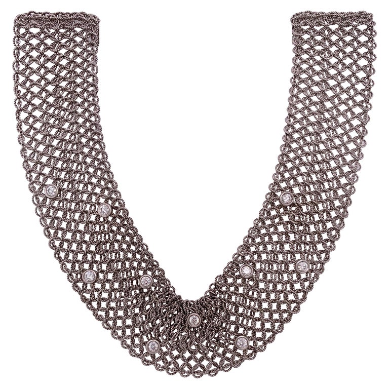 Elegant Mesh Tube Large Diamante Necklace Silver 6276