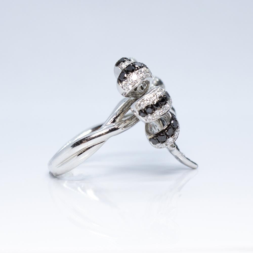 Estate Art Deco Style 18 Karat White Gold Black and White Diamond Bow Ring For Sale 1