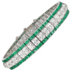 Estate Art Deco Tiffany & Co. French Cut Diamond and Emerald Bracelet