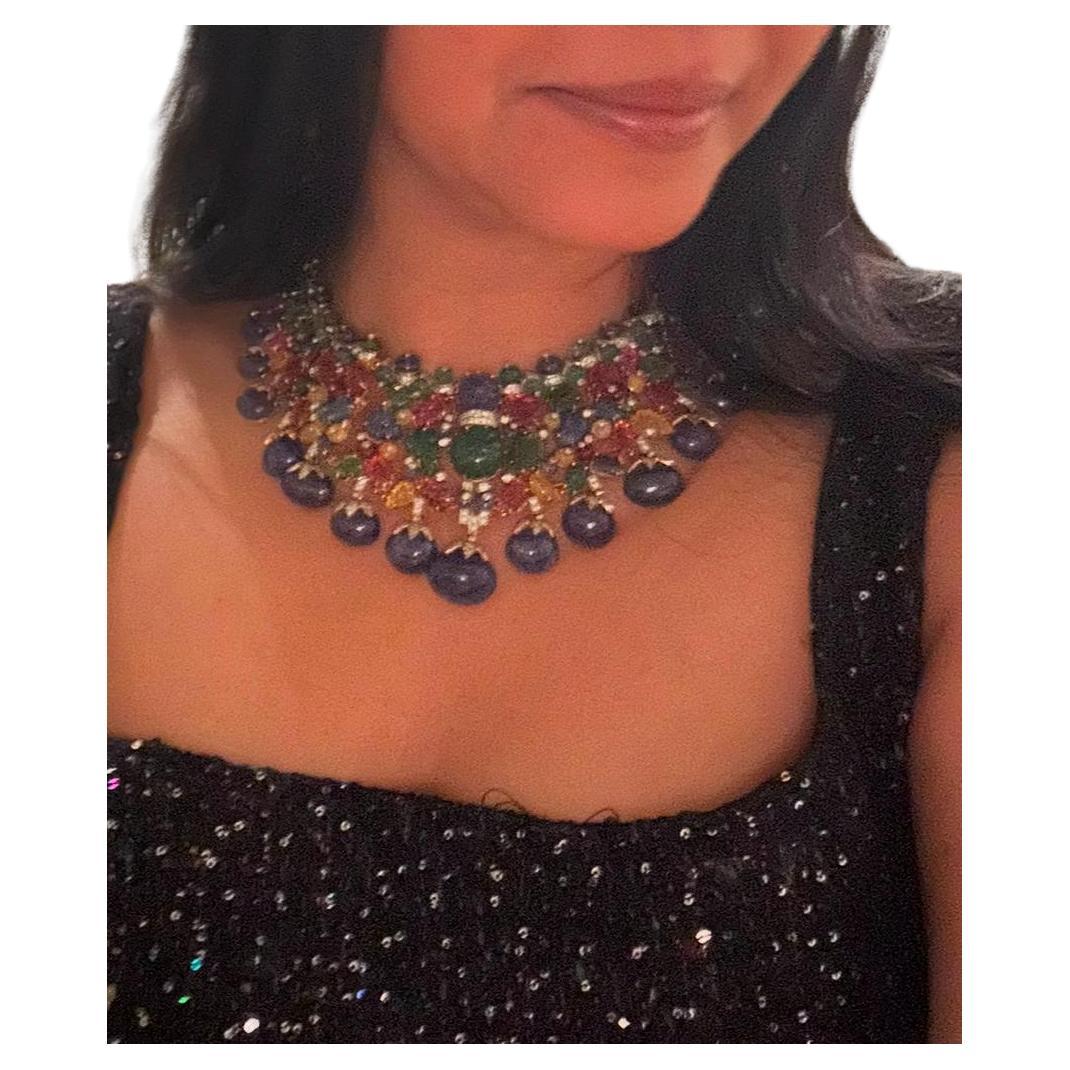 Conjunto de collar Estate Art Decó inspirado en el tutti frutti de piedras preciosas talladas y diamantes
