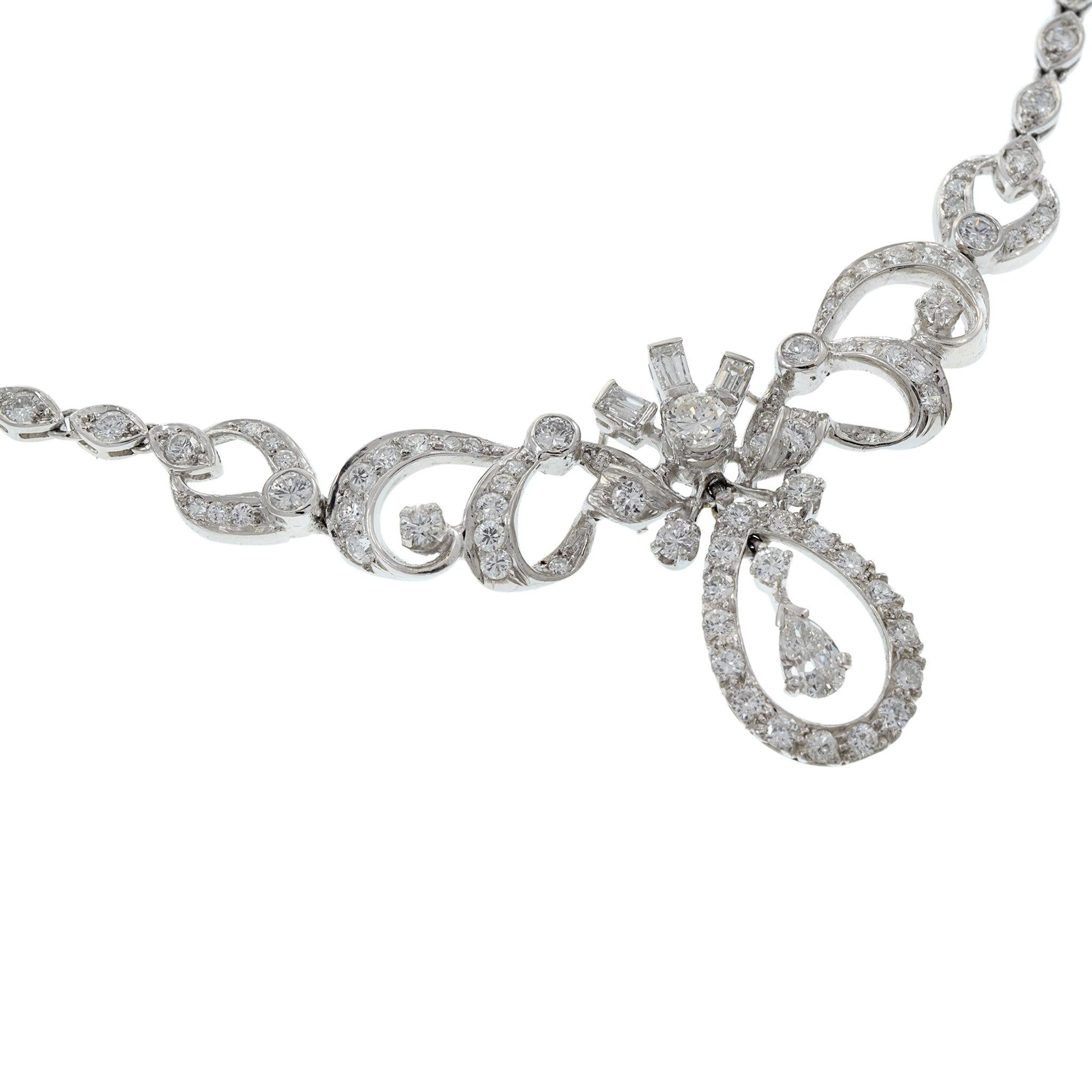 Mixed Cut Estate Art Nouveau Era Platinum and Diamond Drop Necklace For Sale
