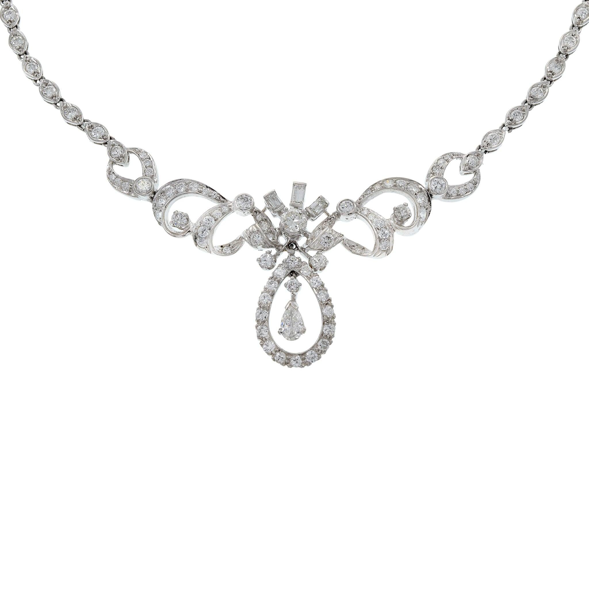 Estate Art Nouveau Era Platinum and Diamond Drop Necklace In Excellent Condition For Sale In New York, NY