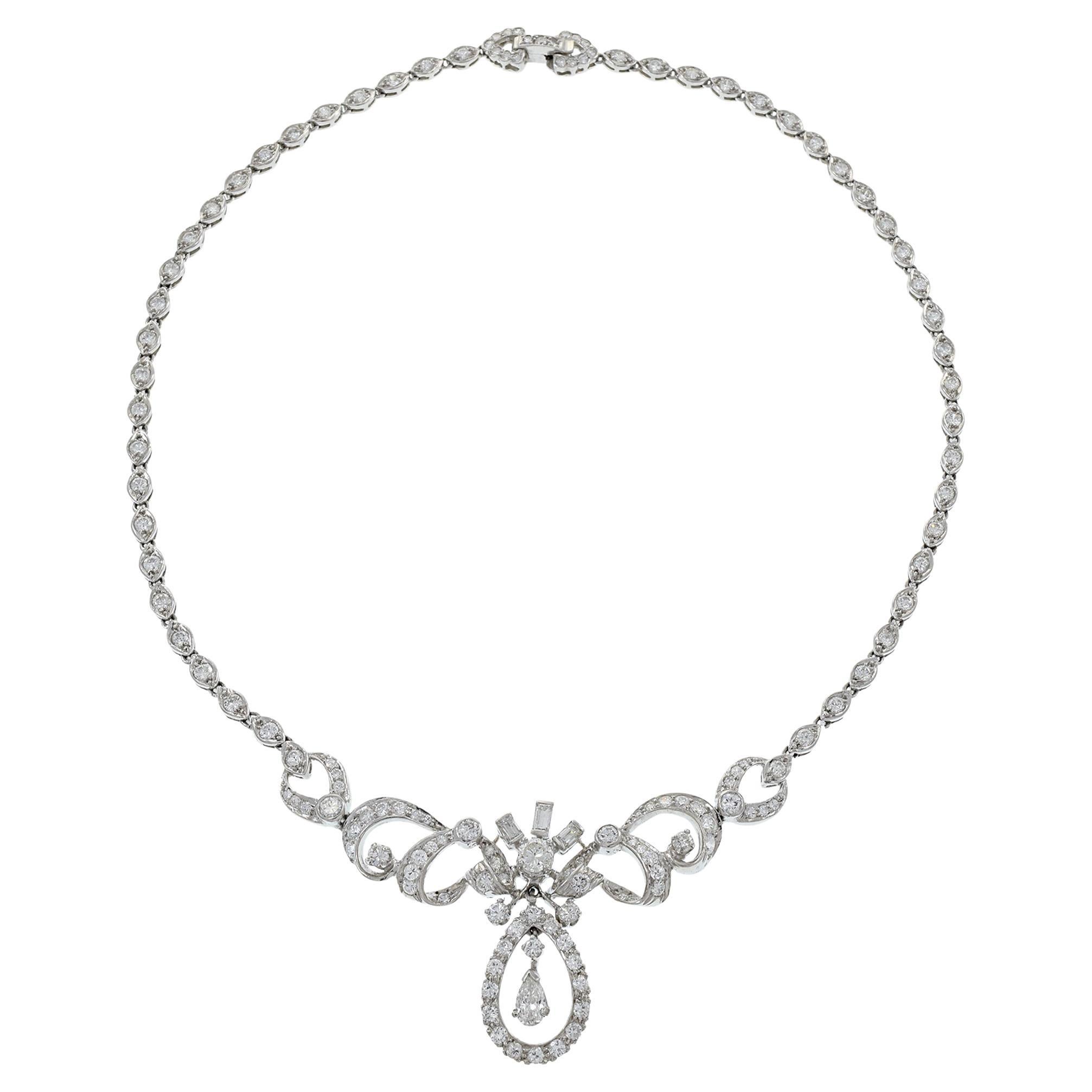 Estate Art Nouveau Era Platinum and Diamond Drop Necklace For Sale