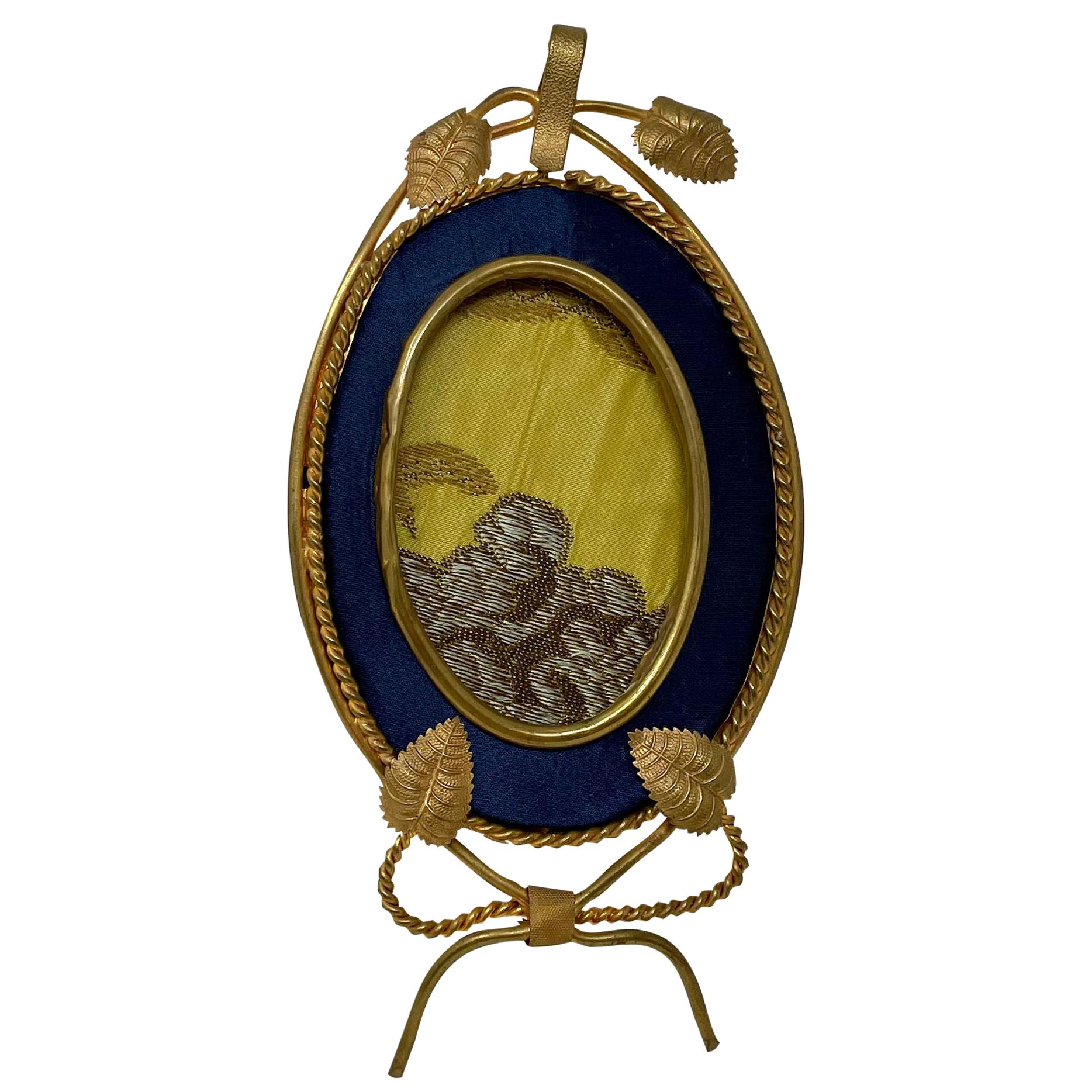 Antique American Art Deco Gold Bronze Hanging Picture Frame, Circa 1920