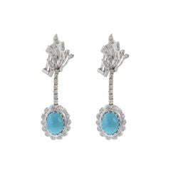 Pendientes de gota de turquesa y diamantes Estate Art Nuevo Period