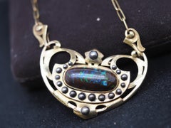 Estate Arts & Crafts Era “JAMES WINN” Opal Necklace 18K Yellow Gold - VHK#182c