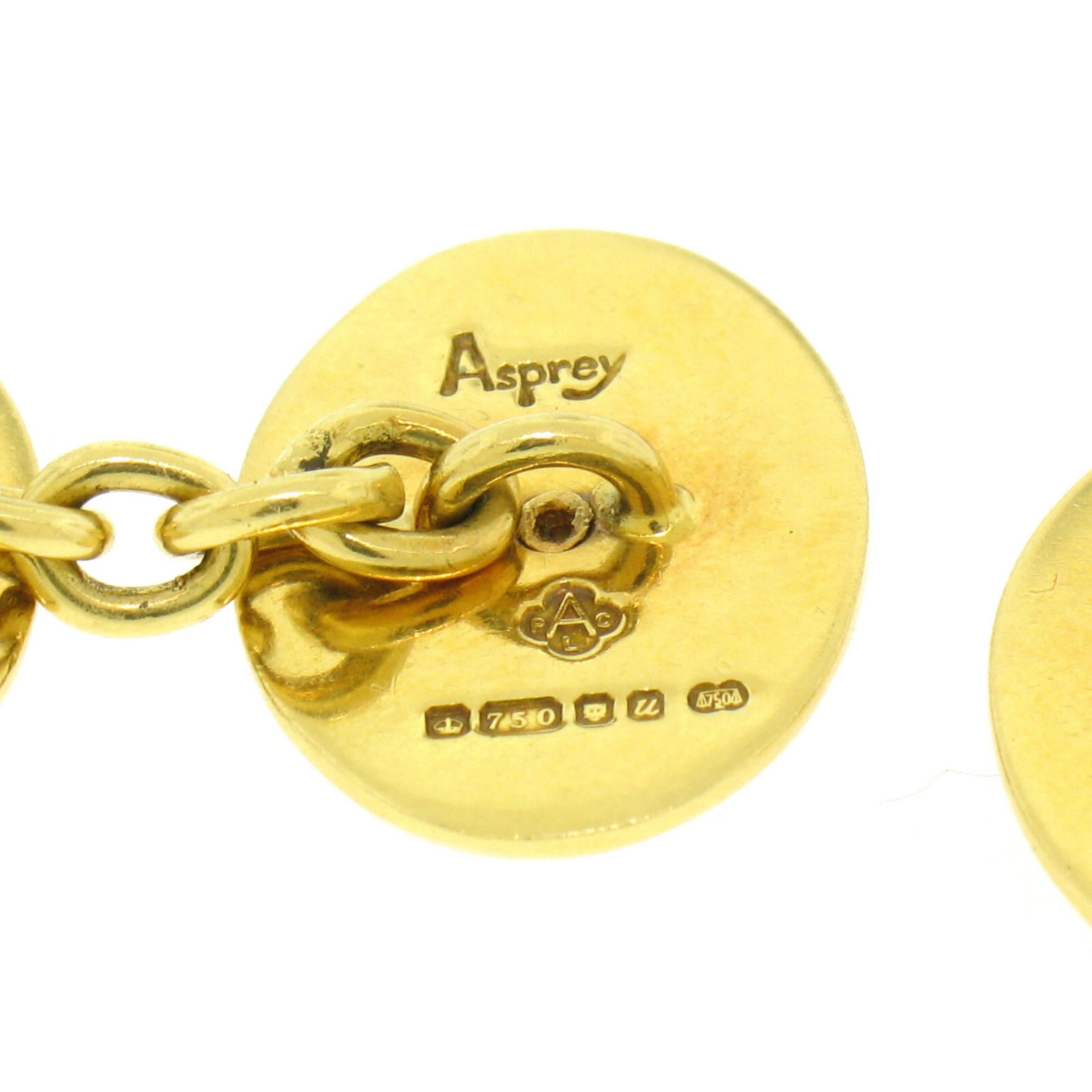 Women's or Men's Estate Asprey 18k Solid Gold Collectible Red White Enamel Stripe Star Cufflinks