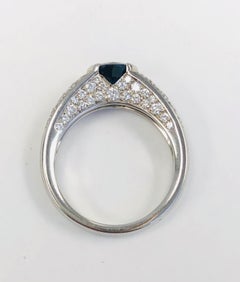 Estate "Asprey" Platinum Diamond and 1.38 Carat Sapphire Ring