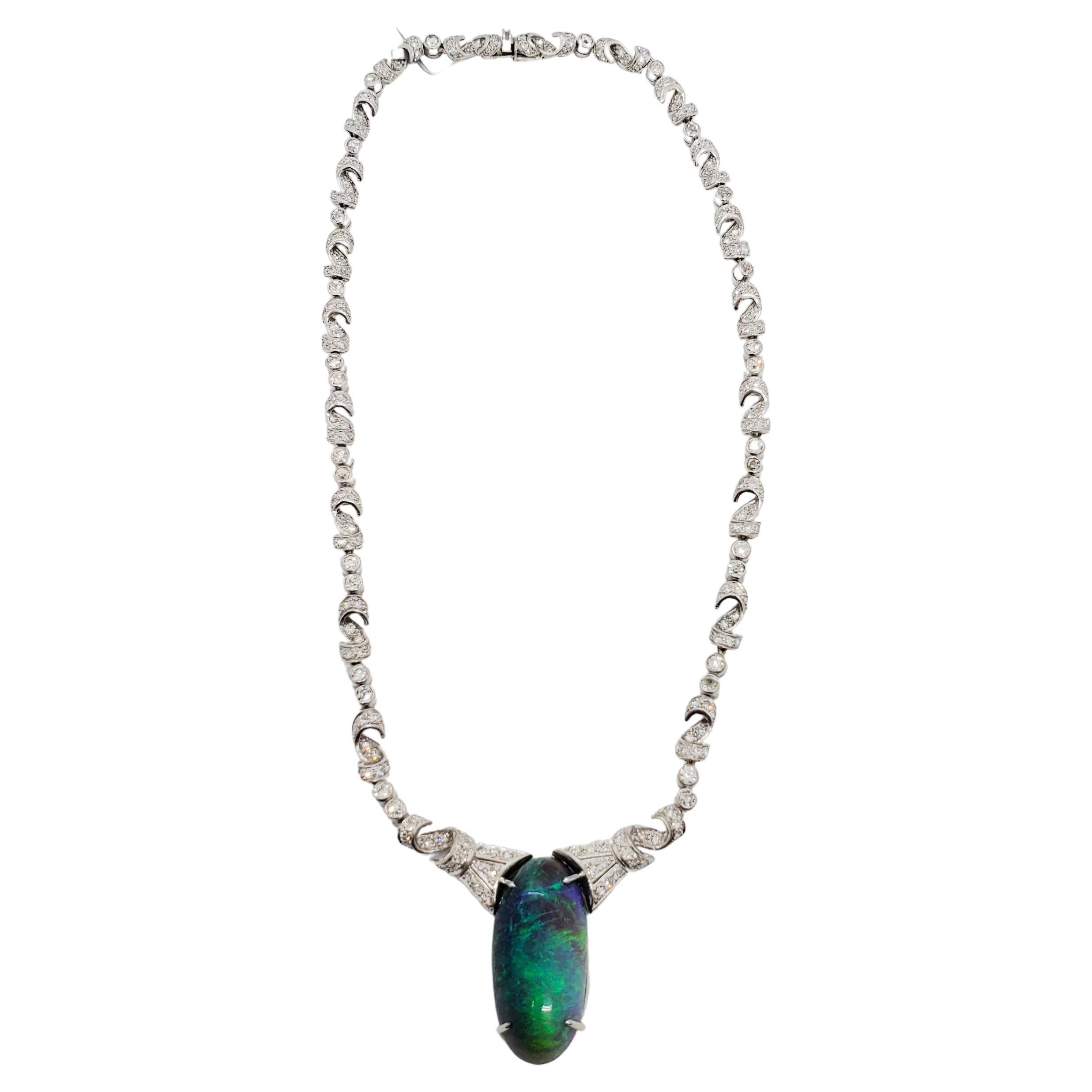 Art Nouveau Opal and Diamond Platinum Necklace at 1stDibs