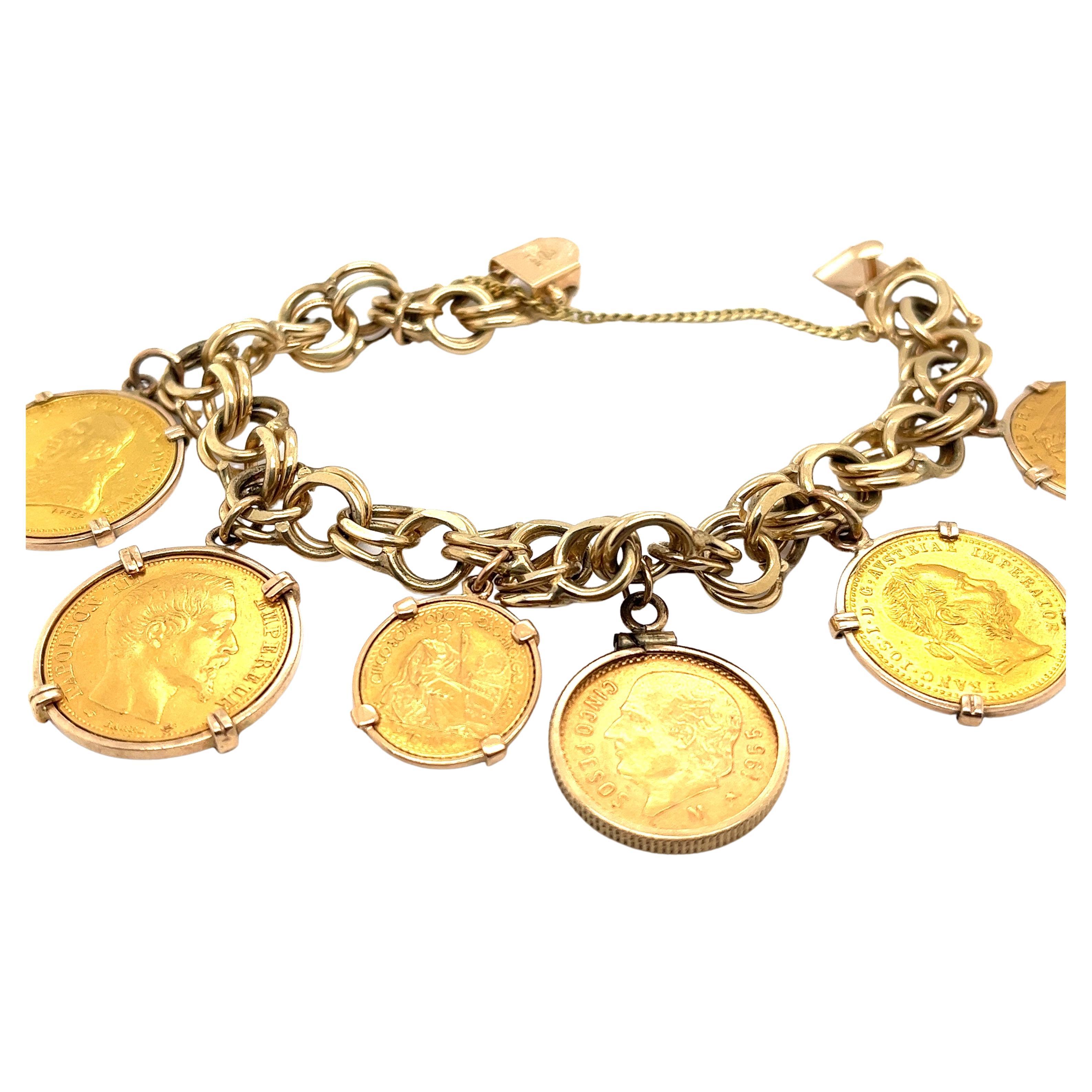 18 Karat Yellow Gold Charm Mexican Coin Bracelet at 1stDibs mexican