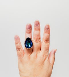 Estate Baccarat Crystal Ring in Silver