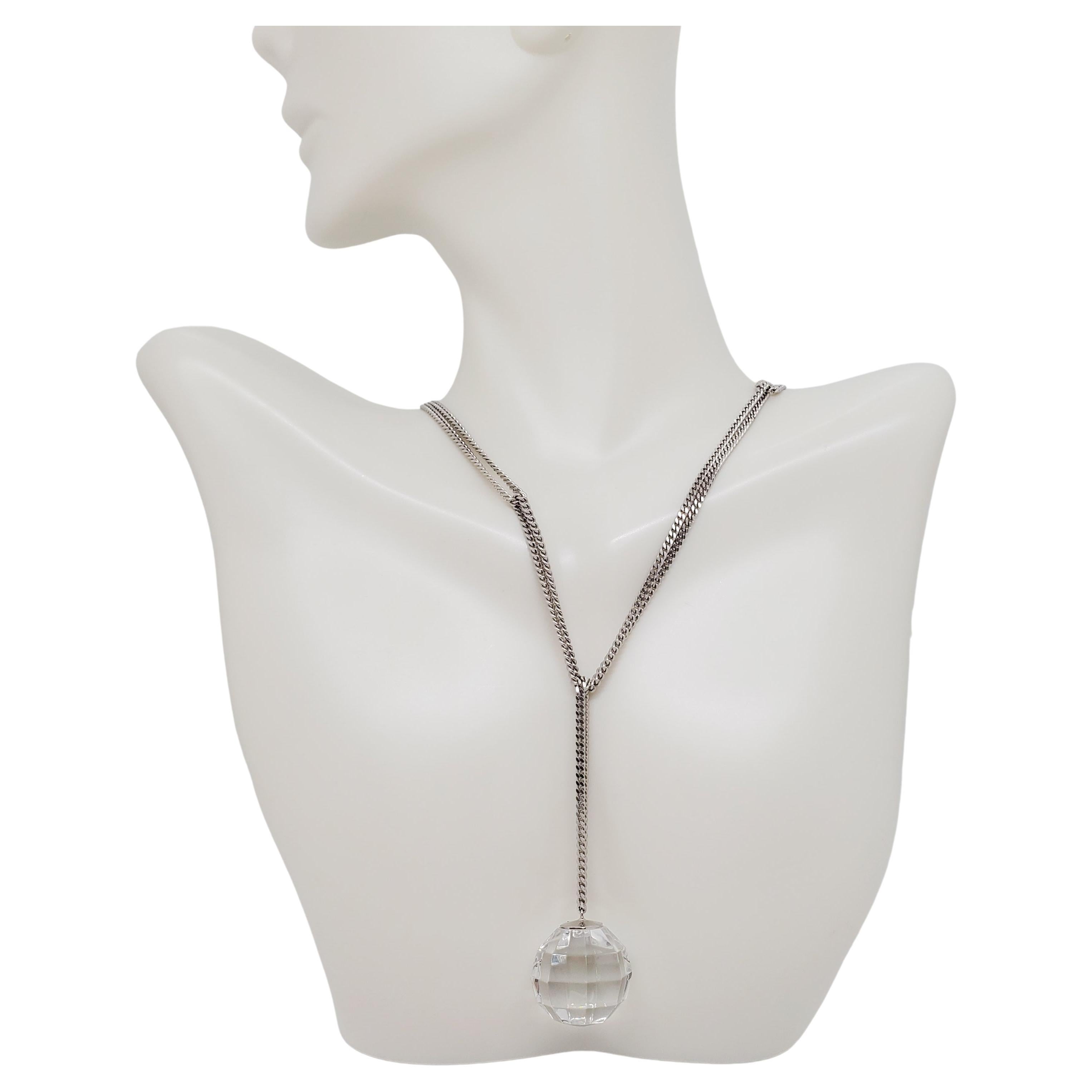 Beautiful Baccarat faceted sphere silver necklace.  Length is 19