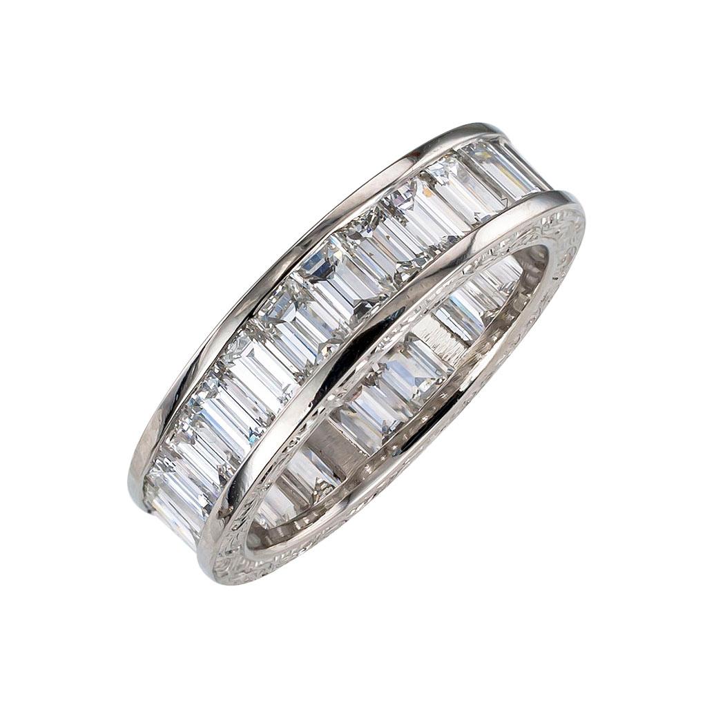 Contemporary Estate Baguette Diamond Platinum Eternity Ring
