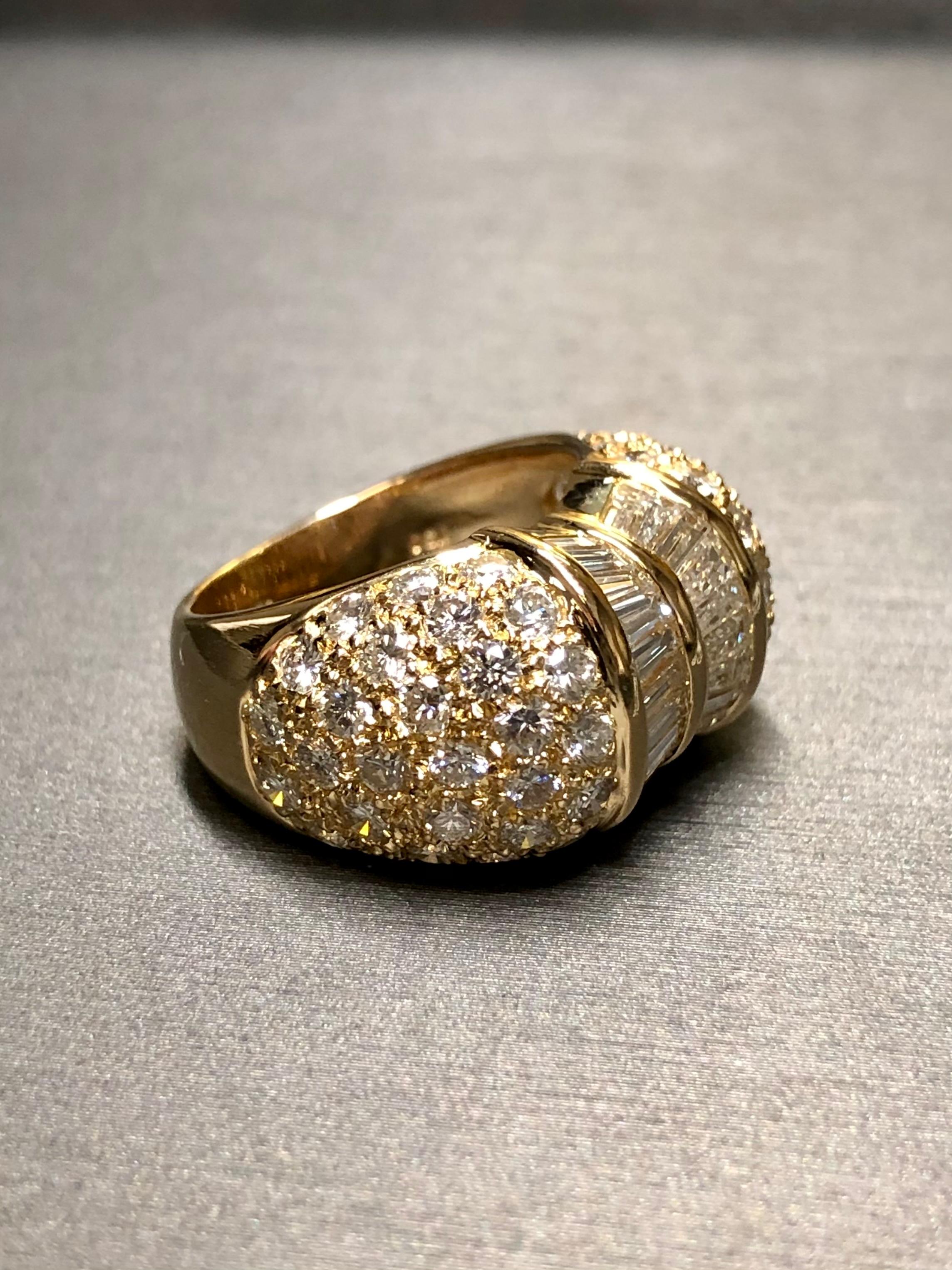 Contemporary Estate Baguette Round Diamond Cluster Cocktail Ring 5cttw G Vs  For Sale
