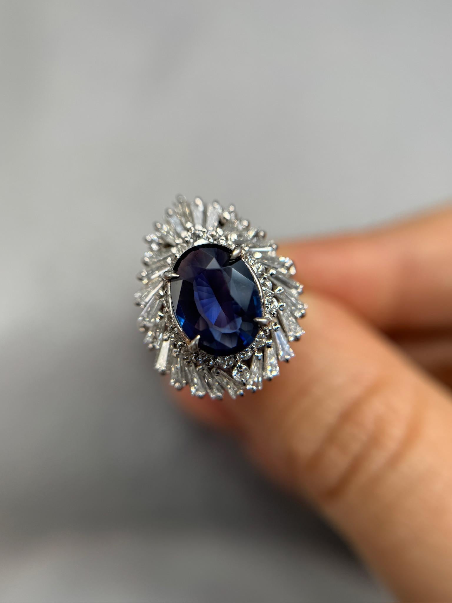 Uncut Estate Ballerina Ring 2.53ct Sri Lankan Heated Natural Sapphire Plat Size 6.75 For Sale