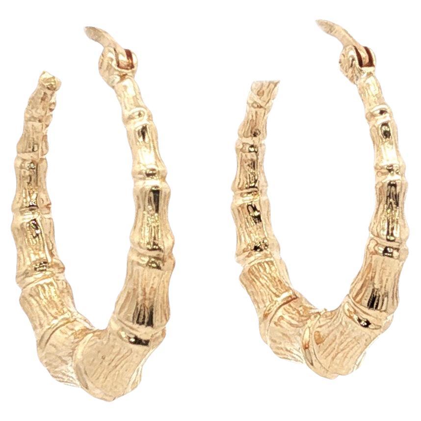 Estate Bamboo Hoop Earrings, 14 Karat Yellow Gold im Angebot