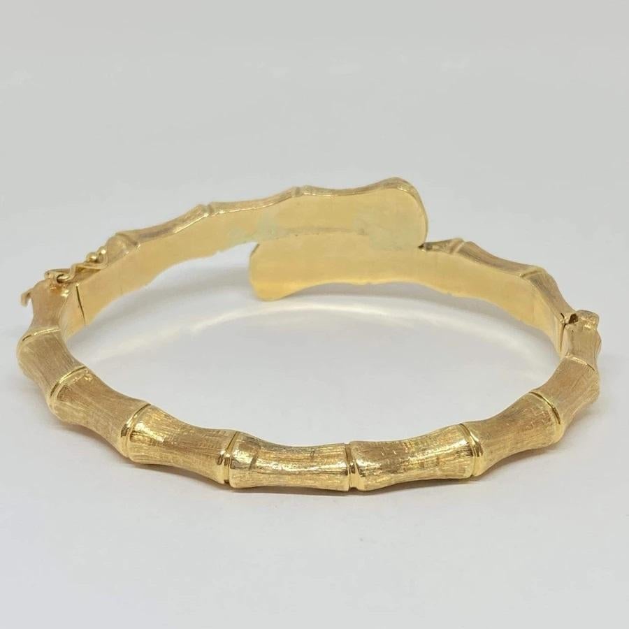 Estate Bamboo Textured Bypass Bangle 14k Yellow Gold In Excellent Condition In Carmel-by-the-Sea, CA