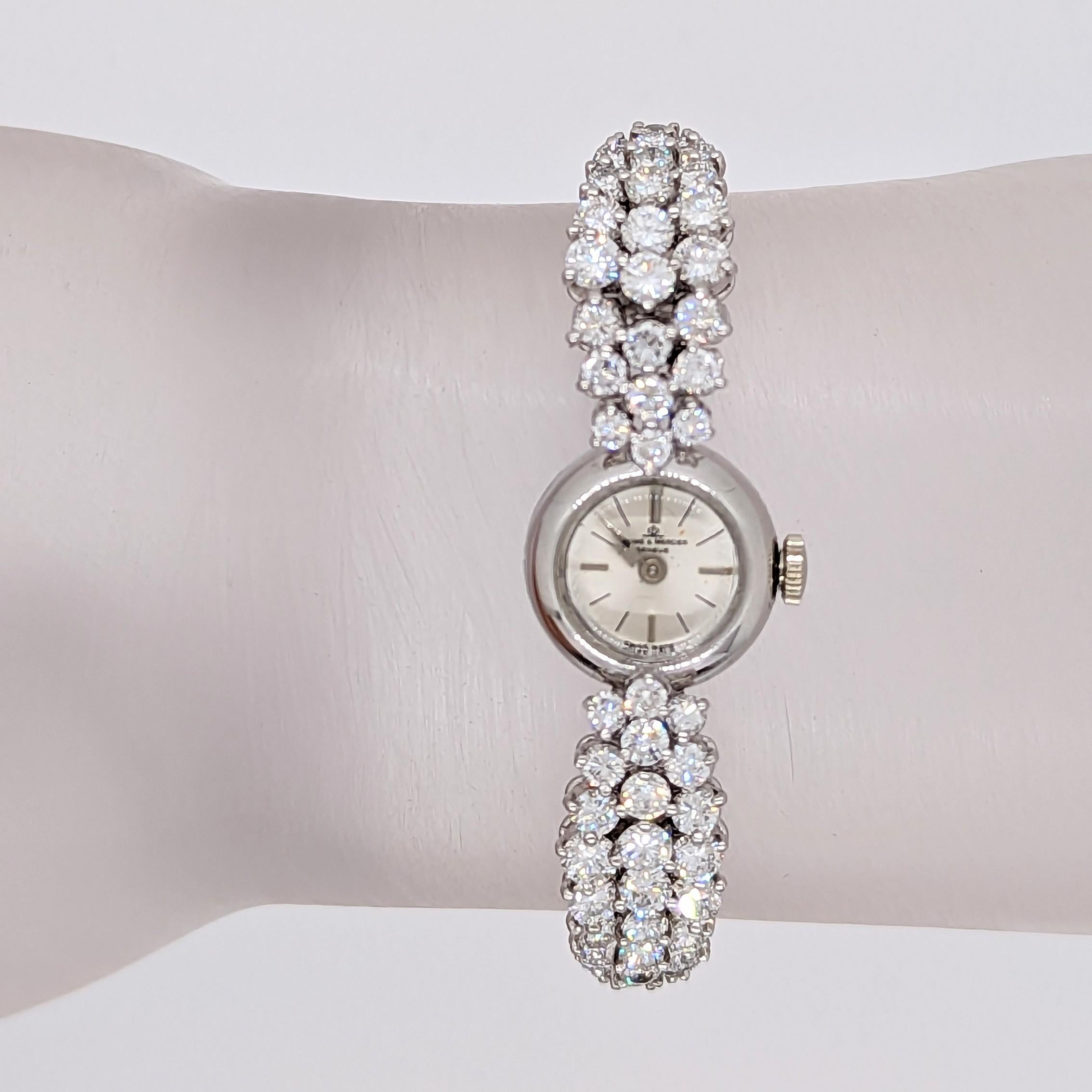 Round Cut Estate Baume & Mercier Round Diamond Watch in Platinum For Sale