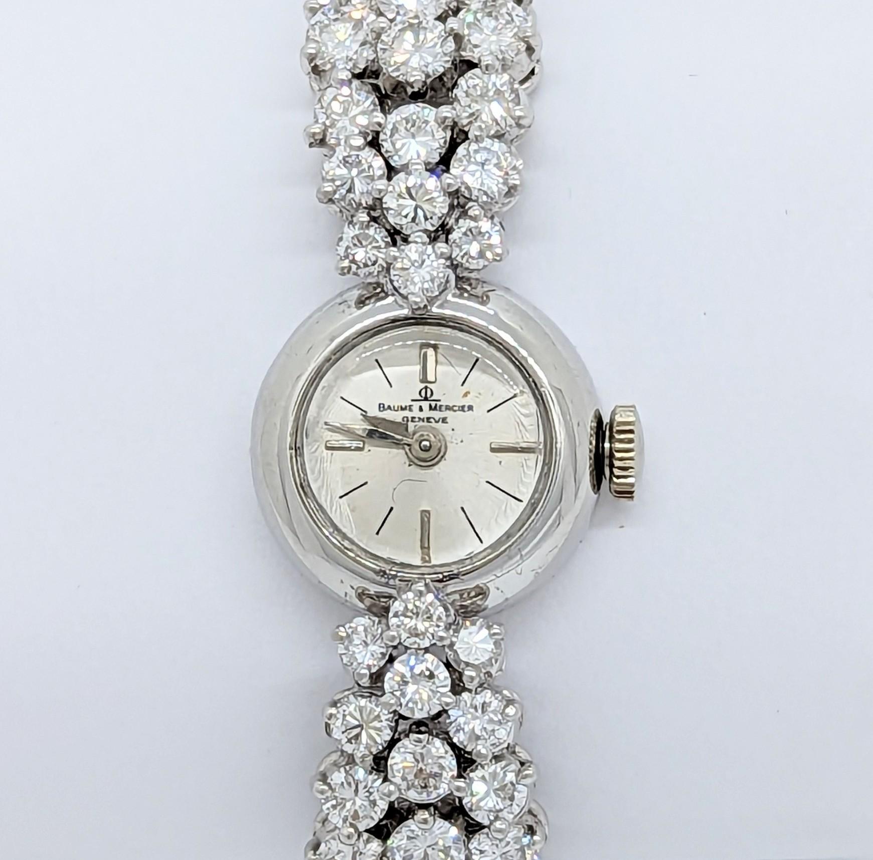 Women's or Men's Estate Baume & Mercier Round Diamond Watch in Platinum For Sale