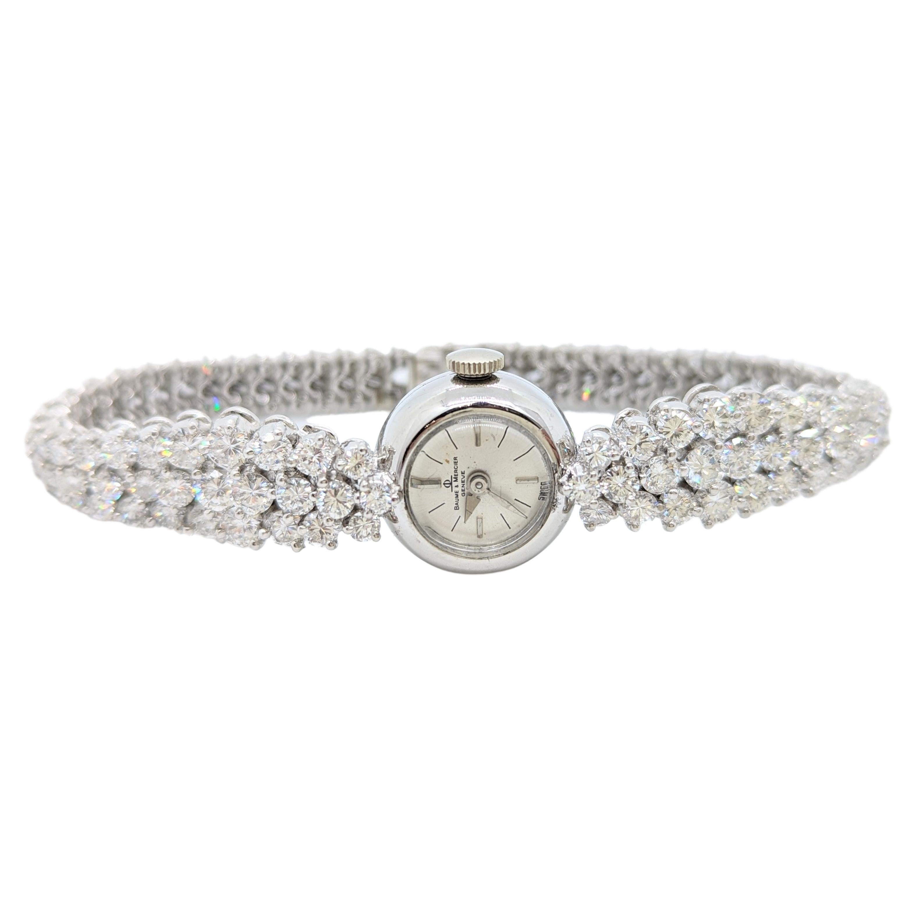 Estate Baume & Mercier Round Diamond Watch in Platinum For Sale