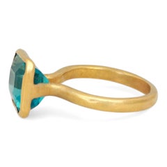 Estate Bezel Set Princess Cut Blue Tourmaline Ring 22K Yellow Gold Size 3