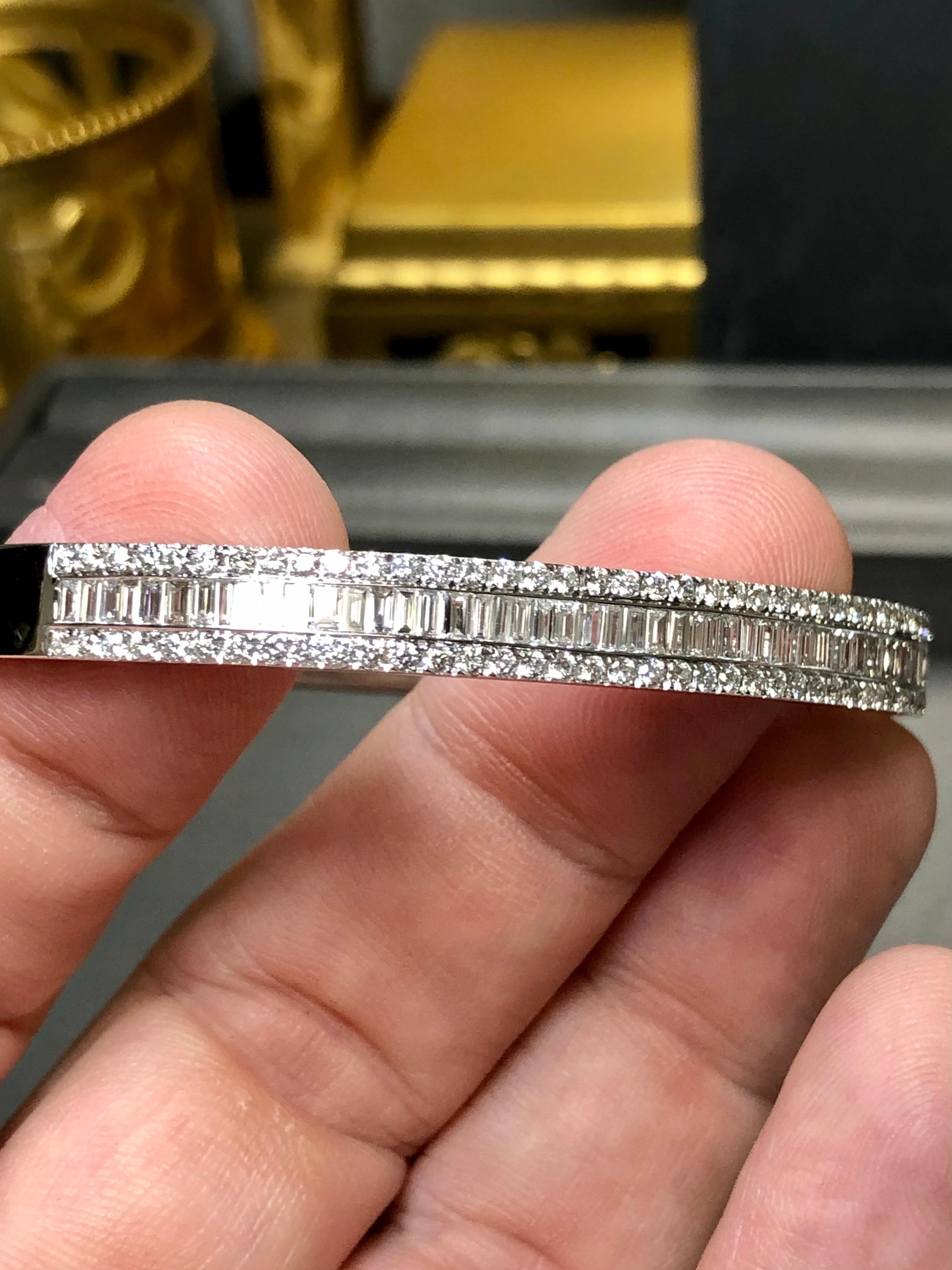 Estate BIRKS 18K White Gold Baguette Round Diamond Cuff Bracelet 3.70cttw G Vs For Sale 4