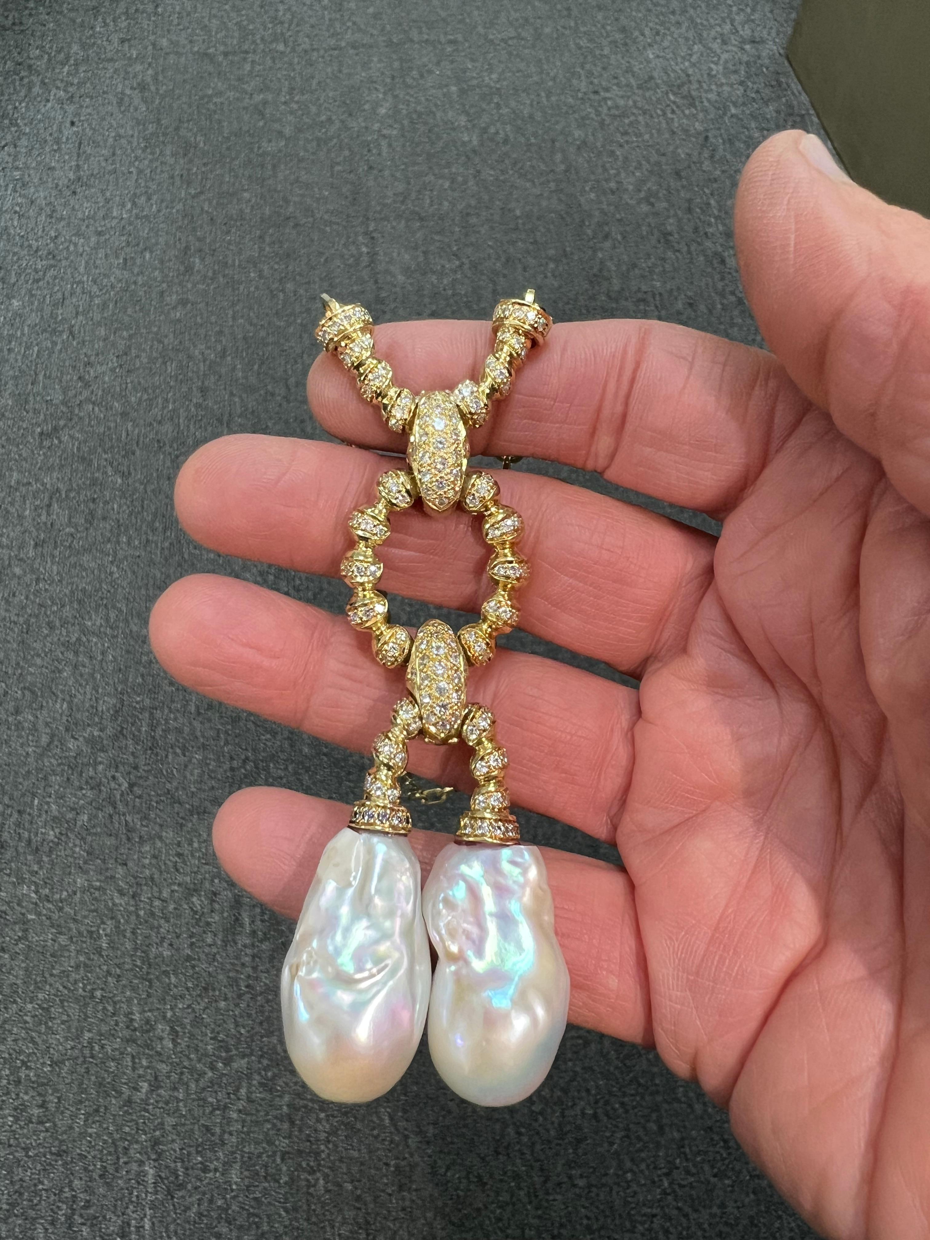 Estate Biwa Pearl Diamond Yellow Gold Link Necklace For Sale 10