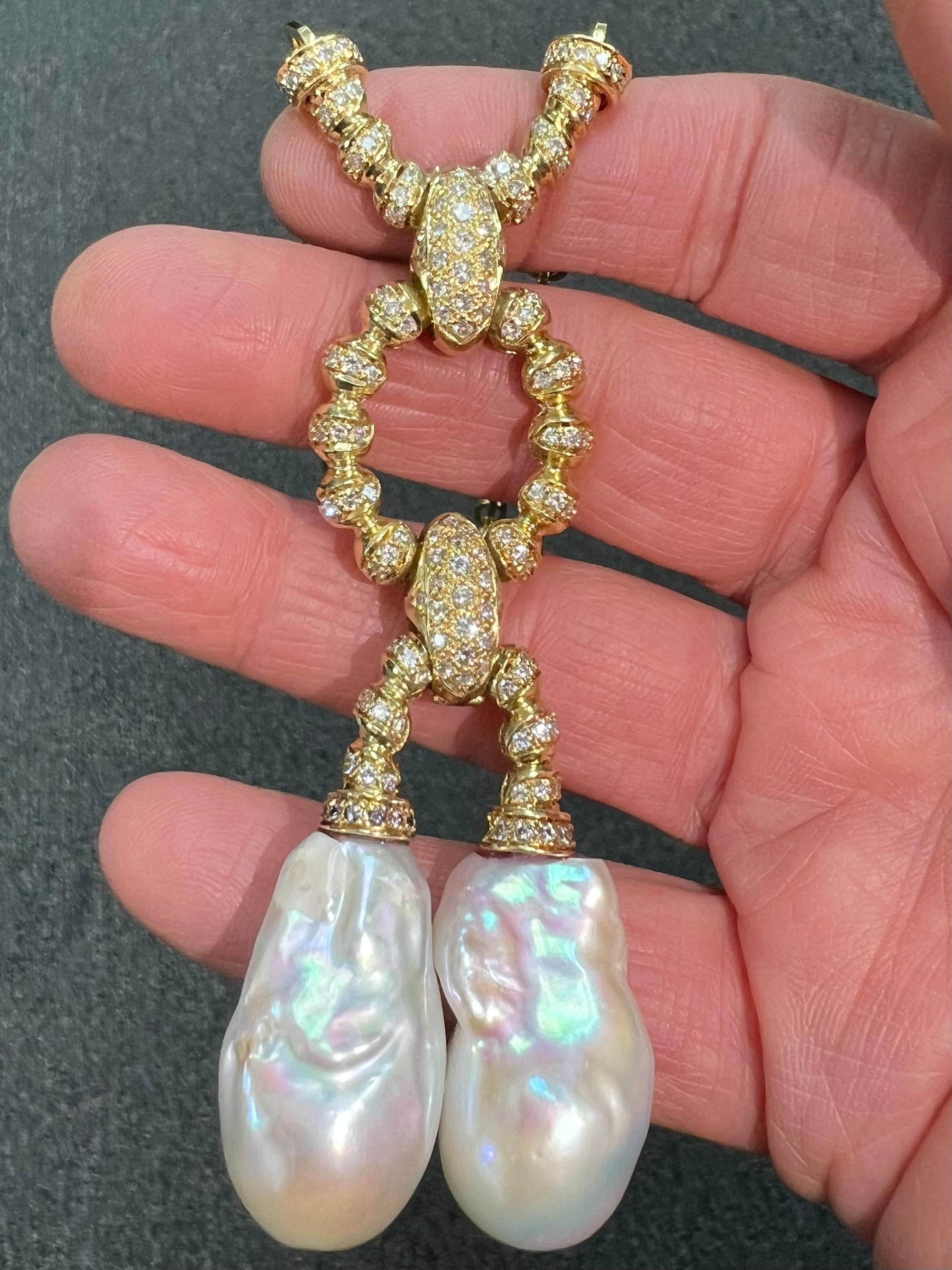 Estate Biwa Pearl Diamond Yellow Gold Link Necklace For Sale 11