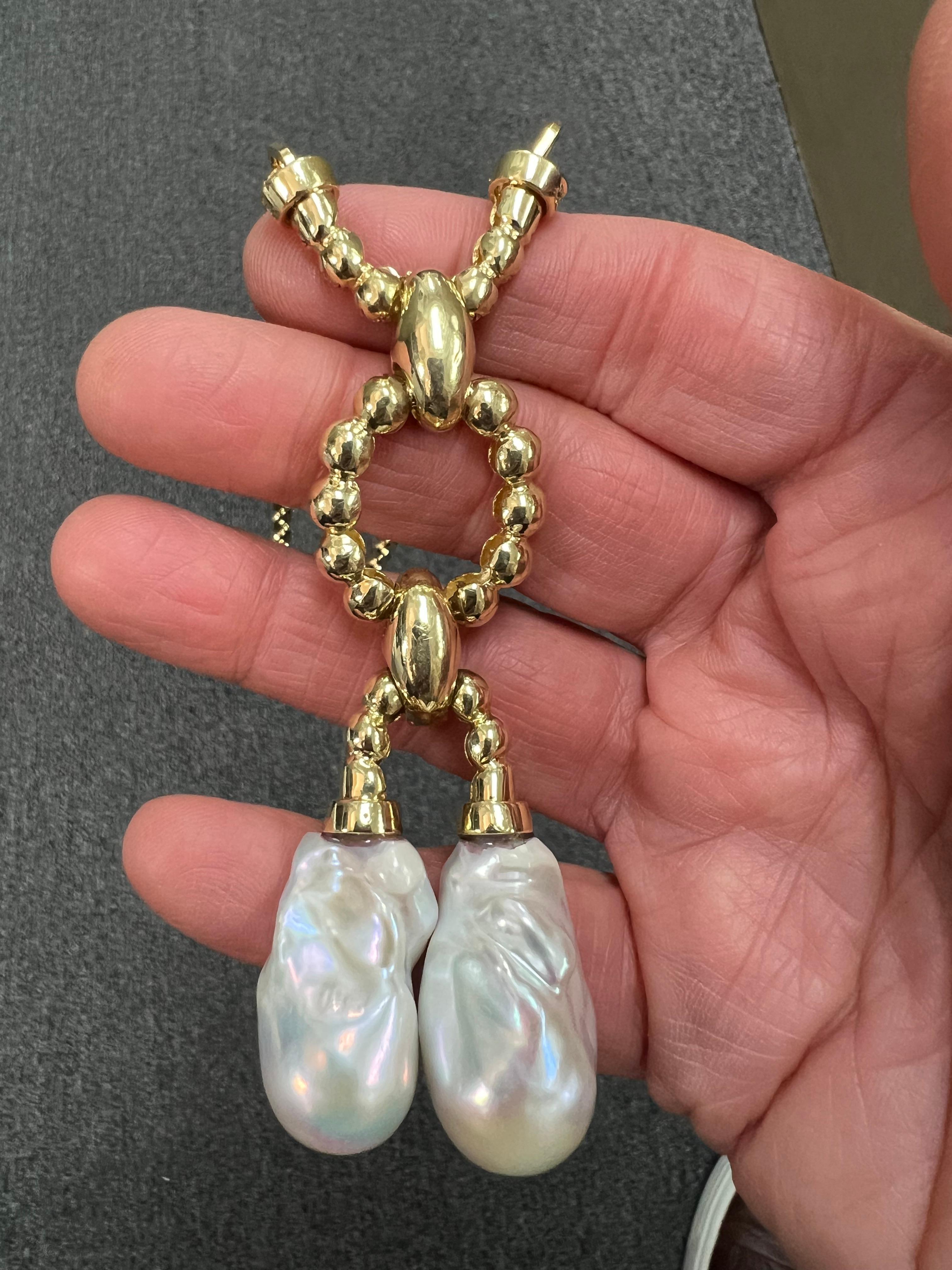 Estate Biwa Pearl Diamond Yellow Gold Link Necklace For Sale 12