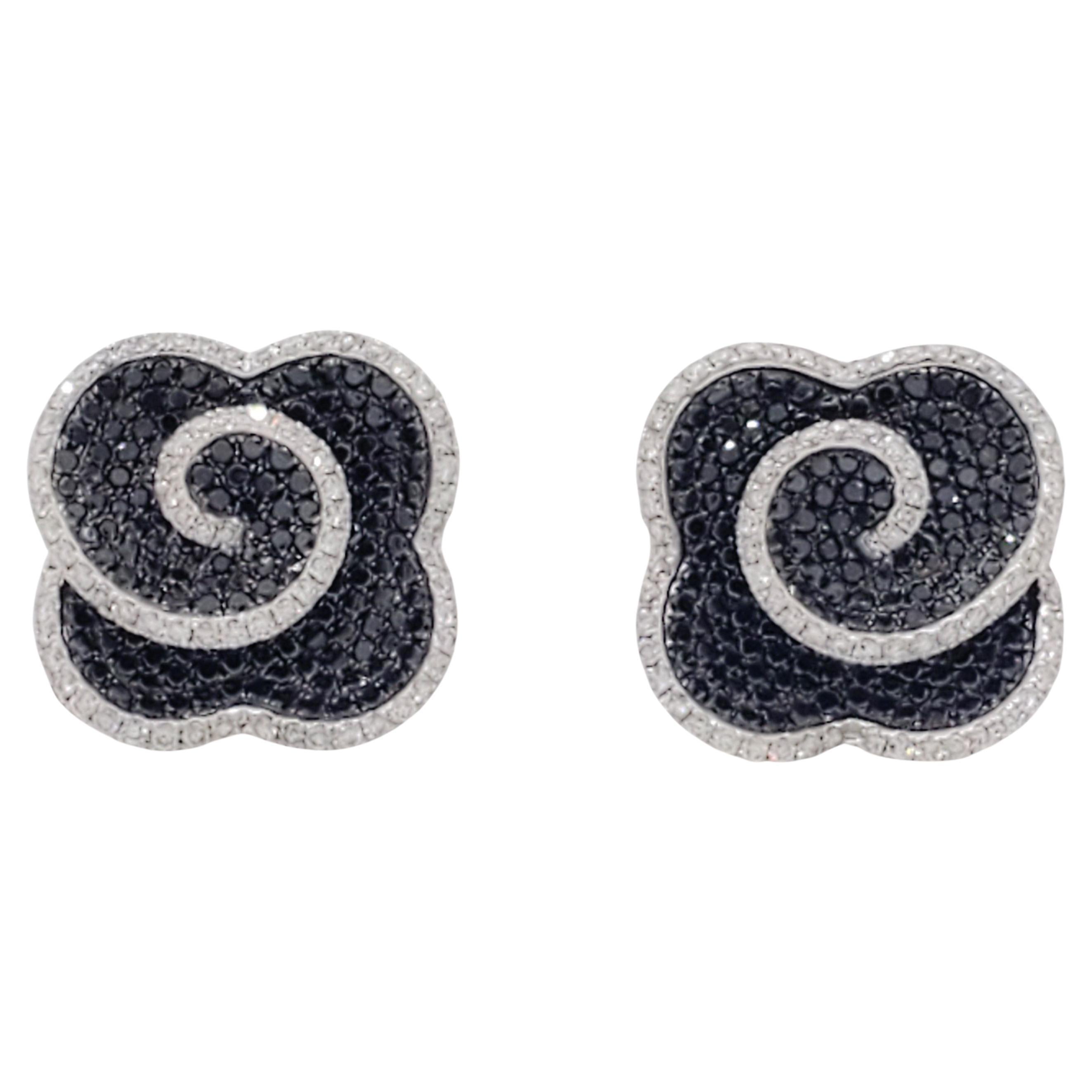 Estate Black and White Diamond Cufflinks in 14k White Gold