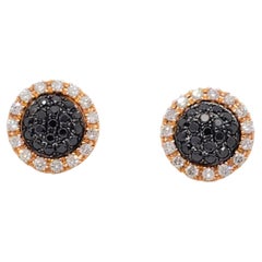 Estate Black and White Diamond Pave Studs in 18k Rose Gold