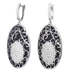 Estate Black Diamond 18K White Gold Cluster Dangle Drop Earrings