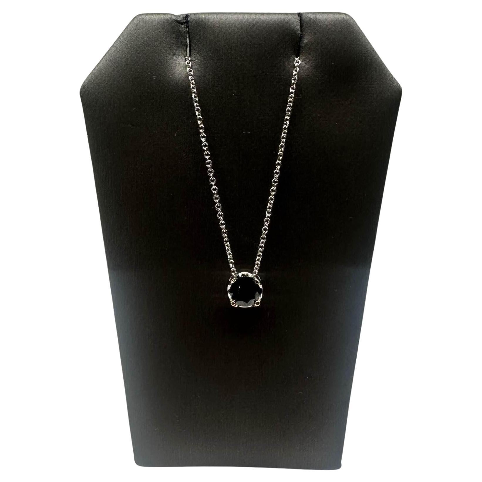 Estate Black Diamond Necklace in 18kt White Gold -0.75ctw, 18", Italy, Pre-Loved