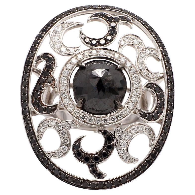 Estate Black Diamond Rose Cut & White Diamond Two-Tone Ring