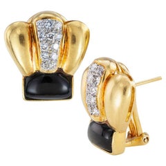 Estate Black Onyx Diamond Yellow Gold Earrings