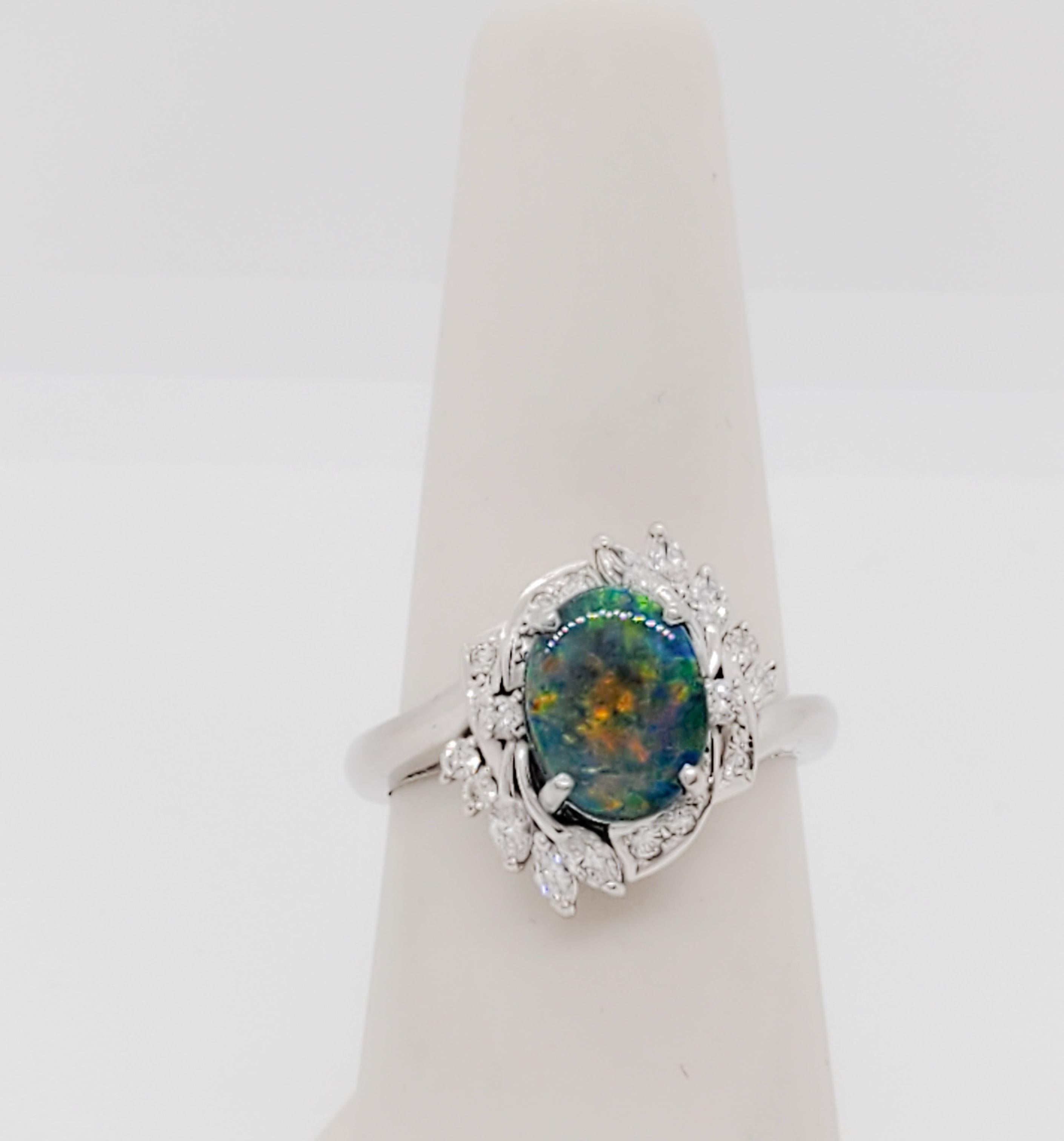Estate Black Opal and Diamond Cocktail Ring in Platinum 1