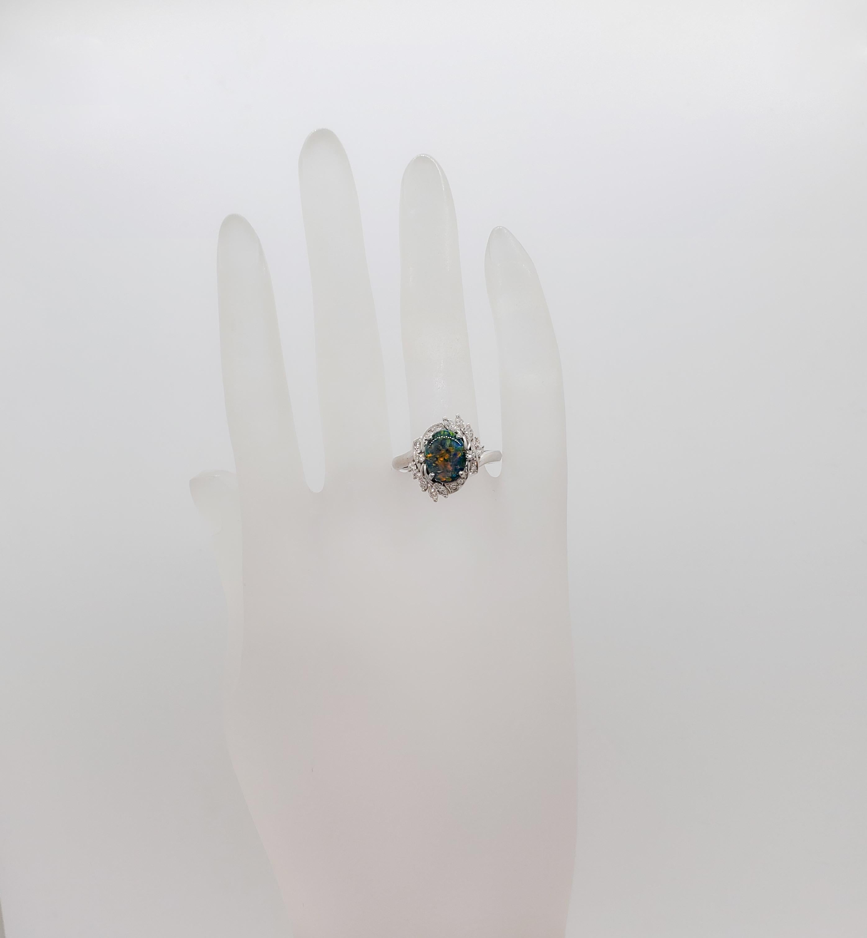 Estate Black Opal and Diamond Cocktail Ring in Platinum In Excellent Condition In Los Angeles, CA