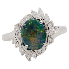 Estate Black Opal and Diamond Cocktail Ring in Platinum