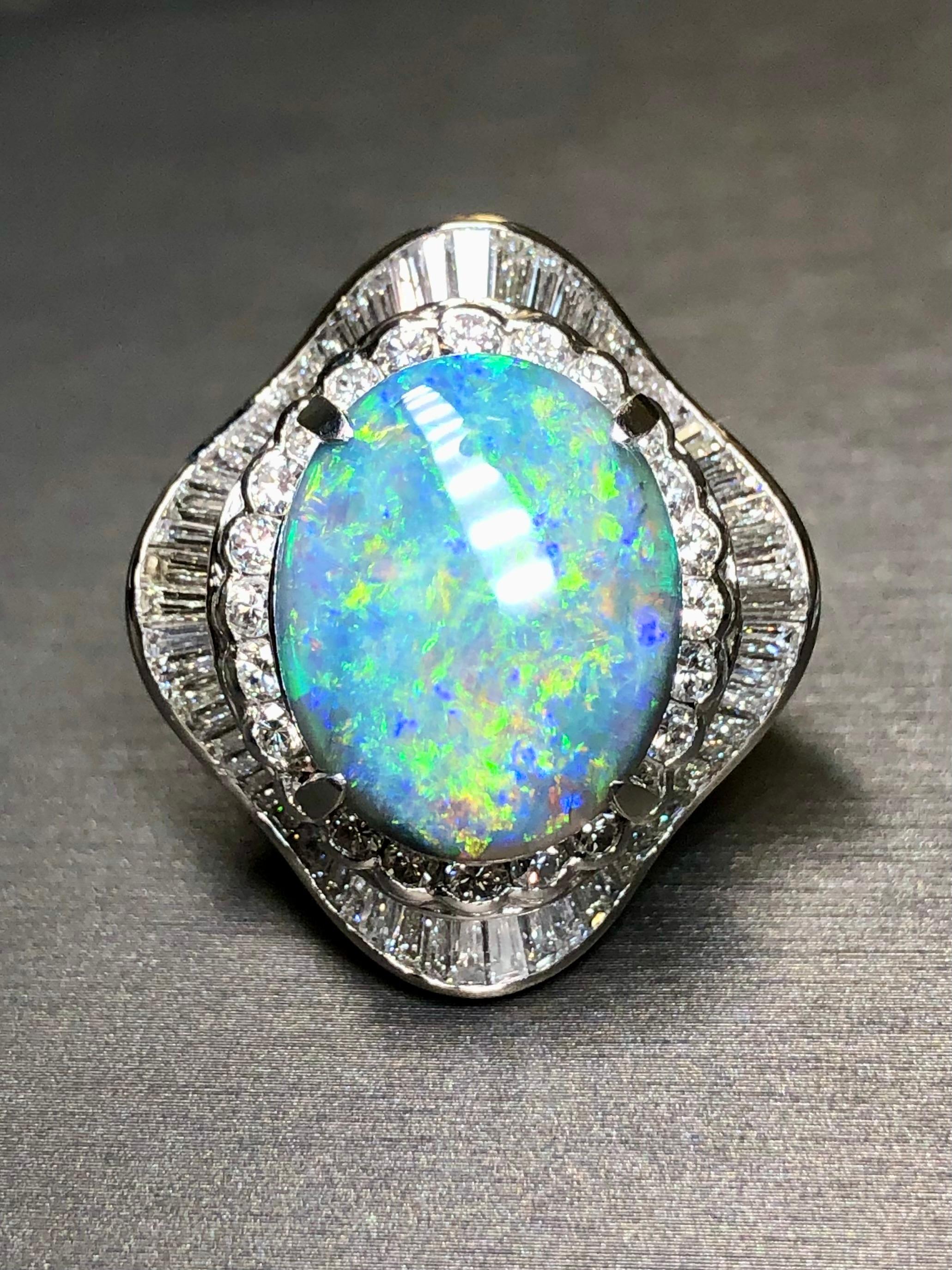 Estate Opale nero Baguette Diamante rotondo GRANDE Anello Ballerina Cocktail 13,70cttw in vendita 5