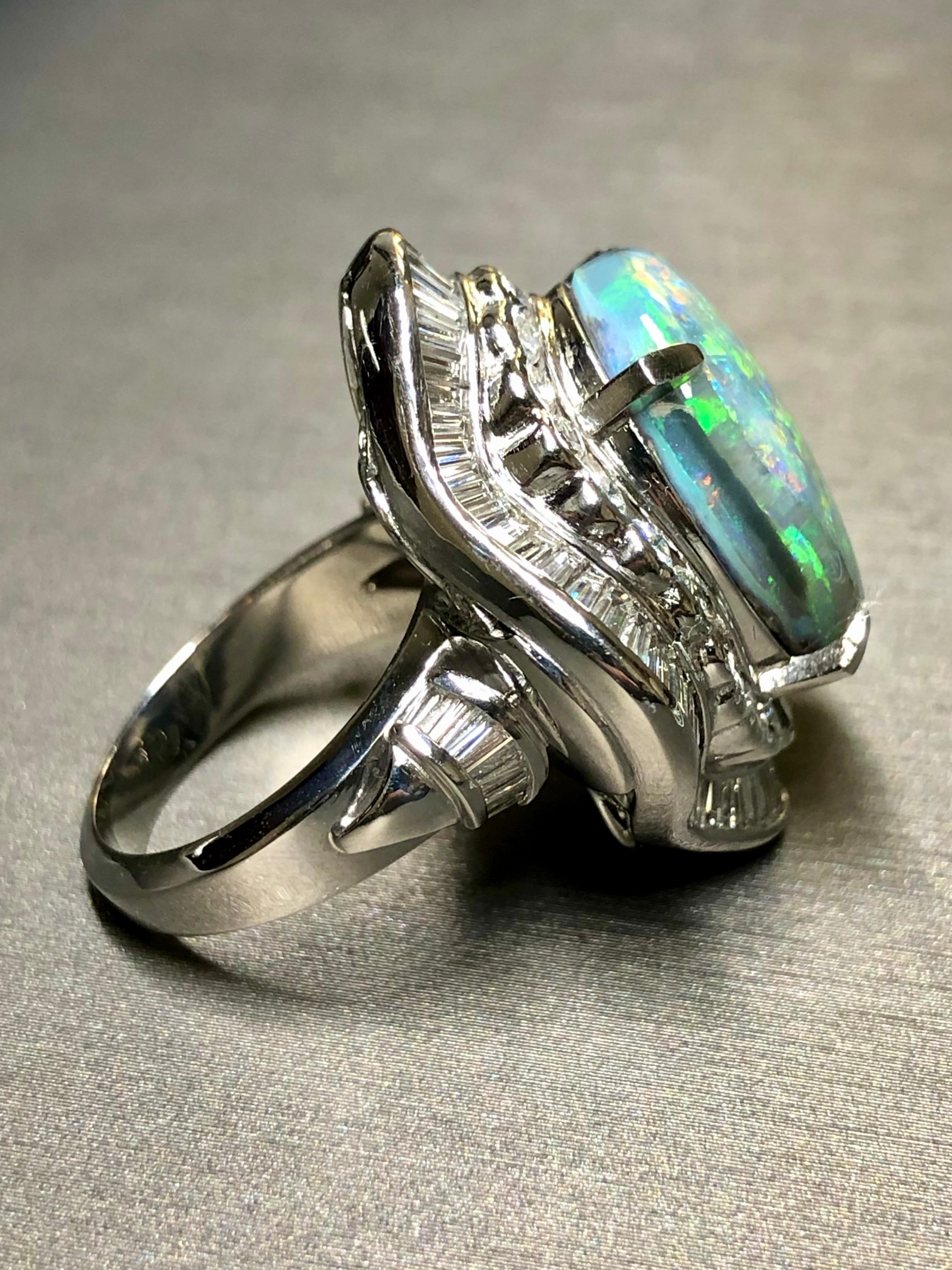 da uomo o donna Estate Opale nero Baguette Diamante rotondo GRANDE Anello Ballerina Cocktail 13,70cttw in vendita