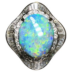 Estate Black Opal Baguette Round Diamond LARGE Ballerina Cocktail Ring 13.70cttw