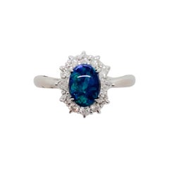 Estate Black Opal Oval and White Diamond Cluster Ring