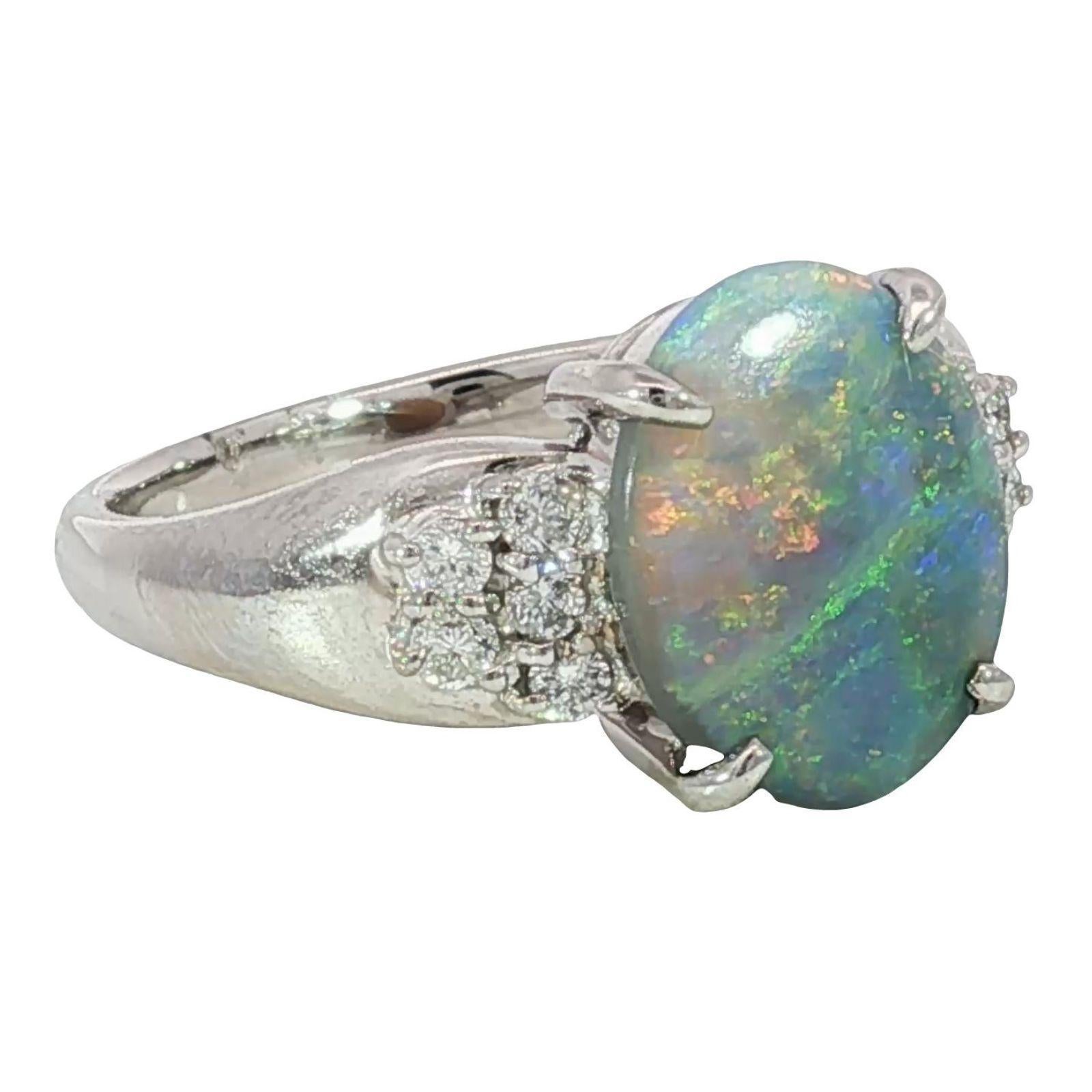 Anillo de ópalo negro con acentos de diamantes en platino Talla 5.5 ~1.61ctw en venta 5