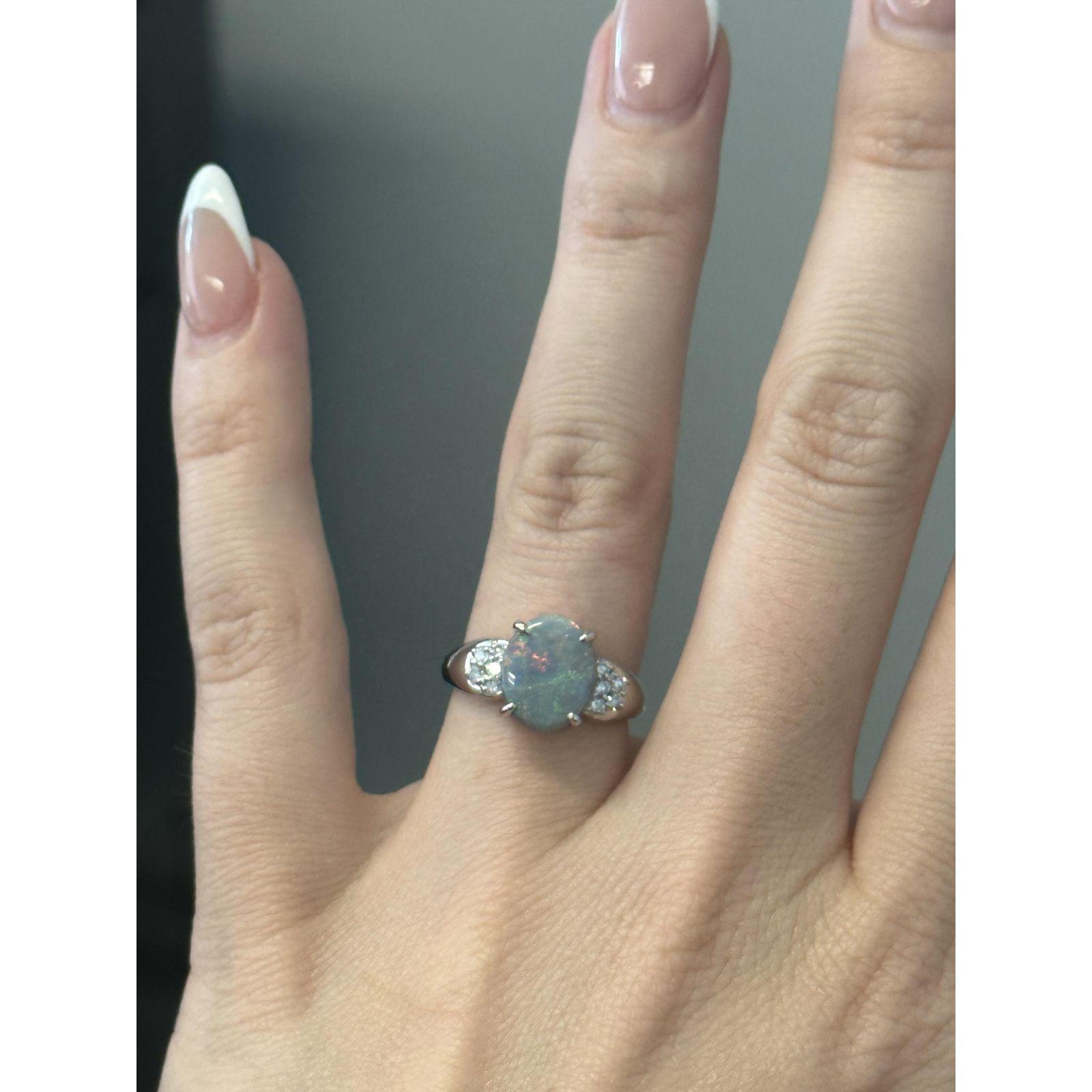 Anillo de ópalo negro con acentos de diamantes en platino Talla 5.5 ~1.61ctw en venta 6