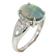 Estate Black Opal Ring Platinum Diamond Accents Size 5.5 ~1.61ctw